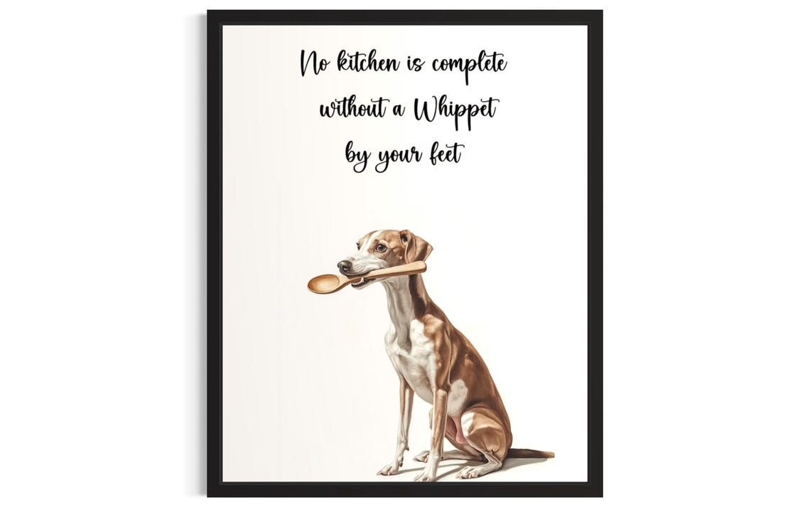 Whippet Dog Watercolor Kitchen Quote Holding Wooden Spoon Poster