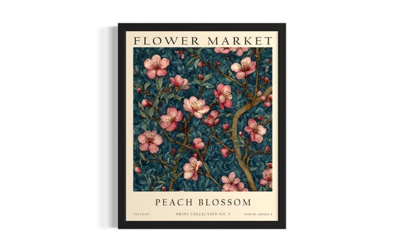 Peach Blossom Flower Market Poster Art Print Living Room Wall Original Painting Artwork Decor