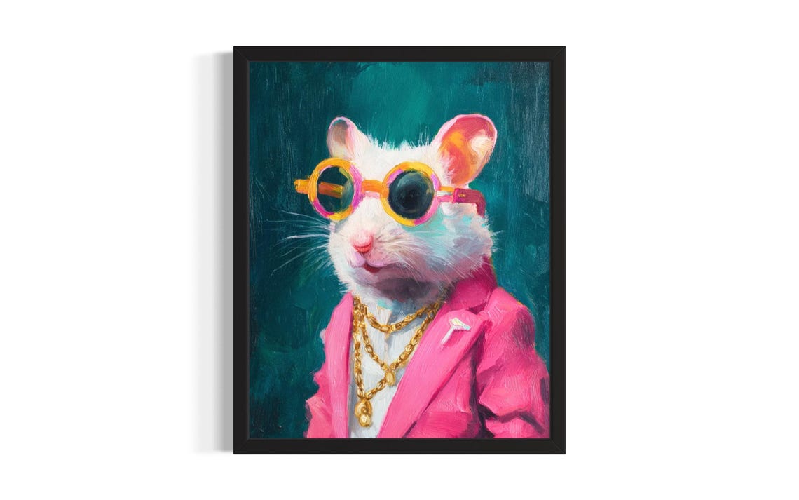 Hamster Hip Hop Portrait Rainbow Sunglasses Pink Blazer Gold Poster