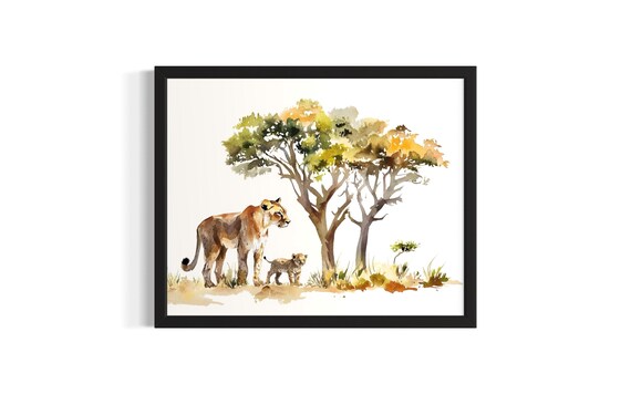 Lioness And Cub Safari Watercolor African Savanna Mother Love Poster