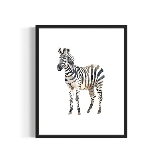 Striped Zebra Head Watercolor African Wildlife Portrait Poster