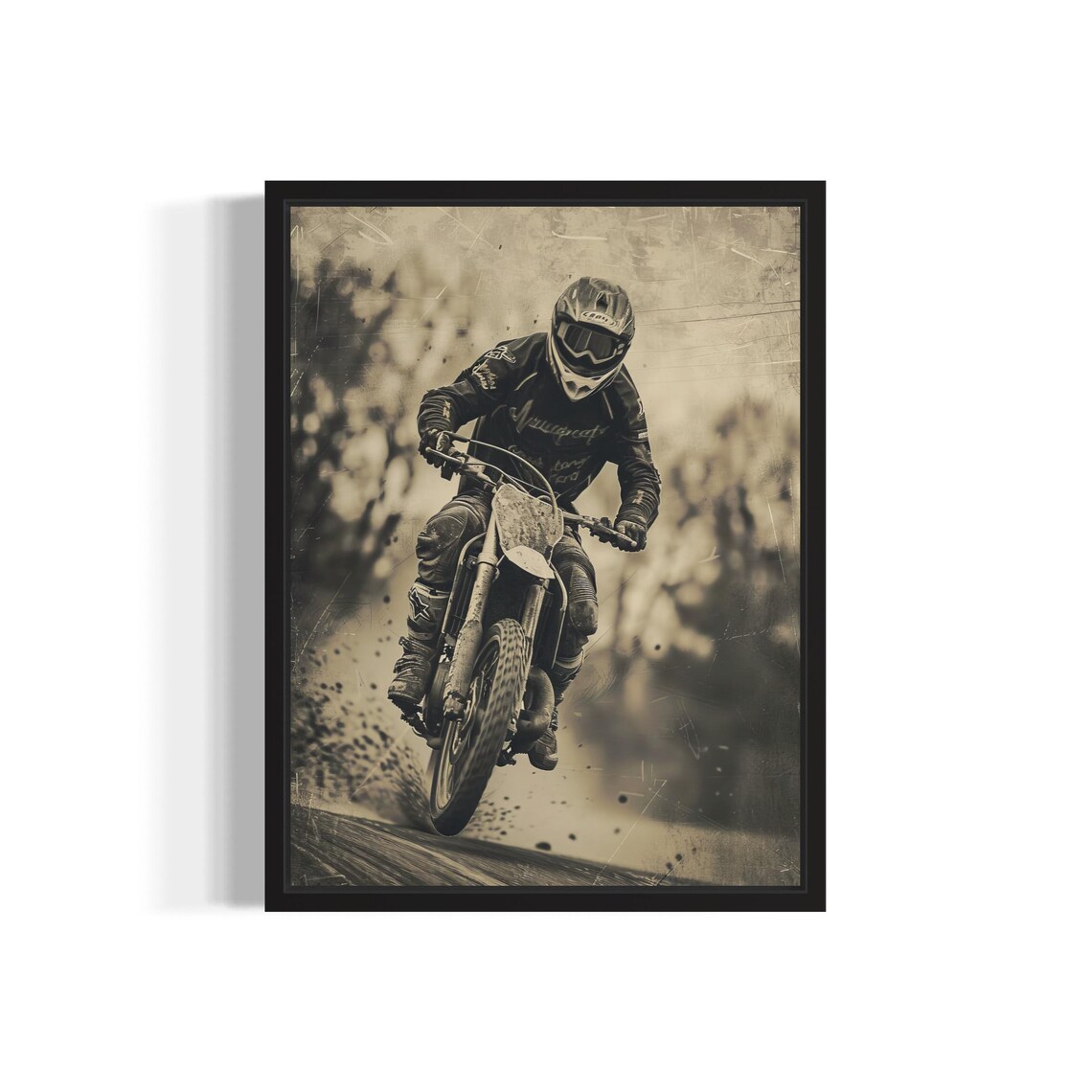 Supermoto Rider Wheelie Vintage Sepia Motorcycle Racing Sports Poster