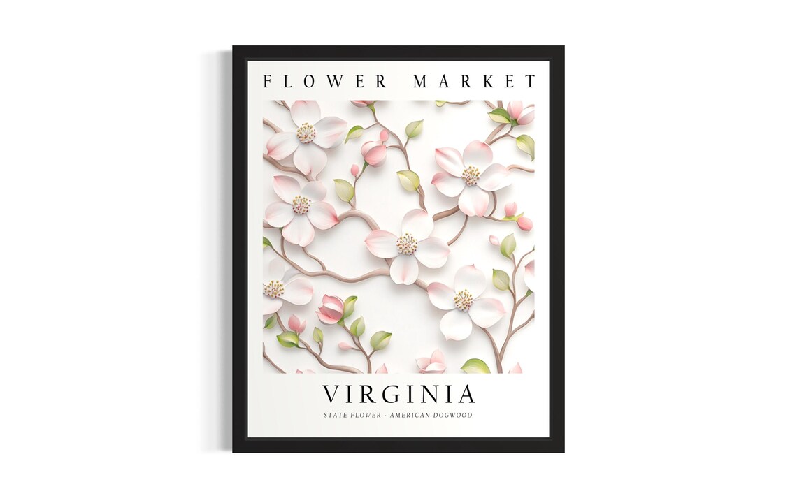 Virginia State Flower American Dogwood Wall Decor Flower Market Poster