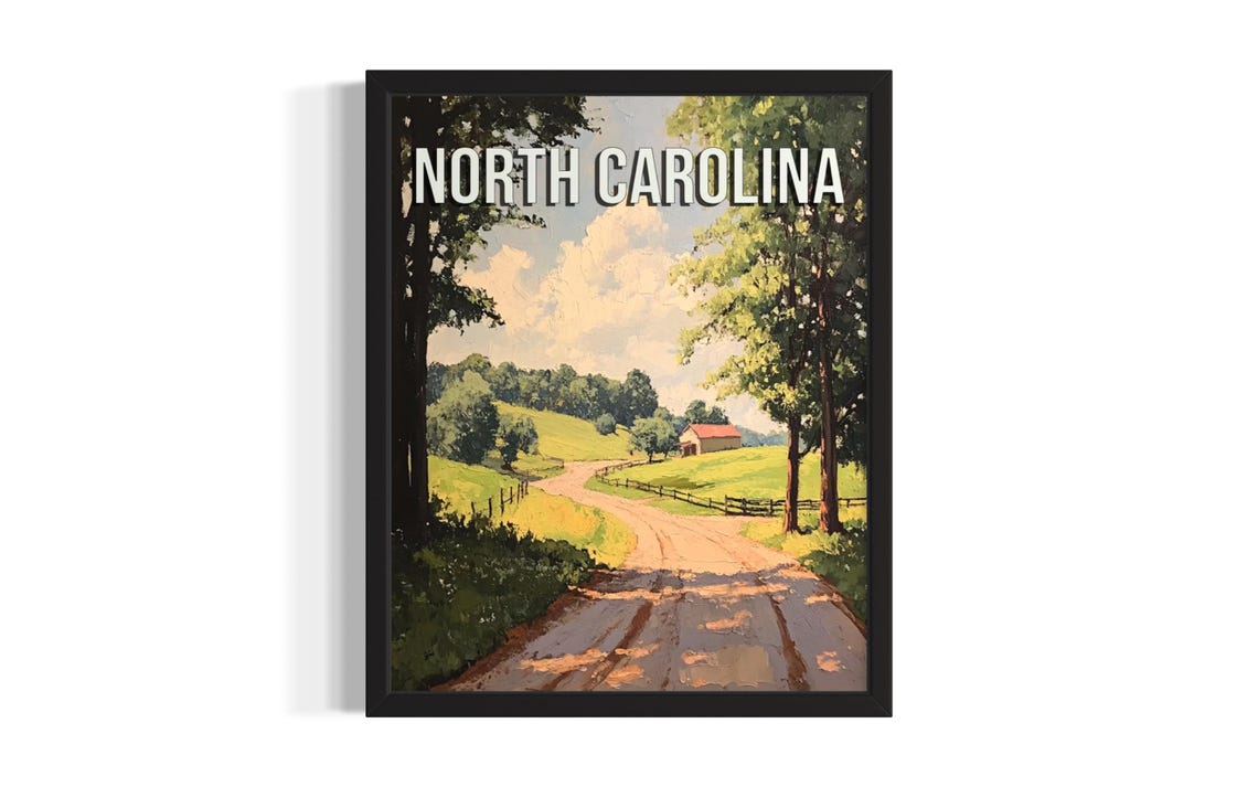 North Carolina Sunny Country Road Red Barn Summer Landscape Poster