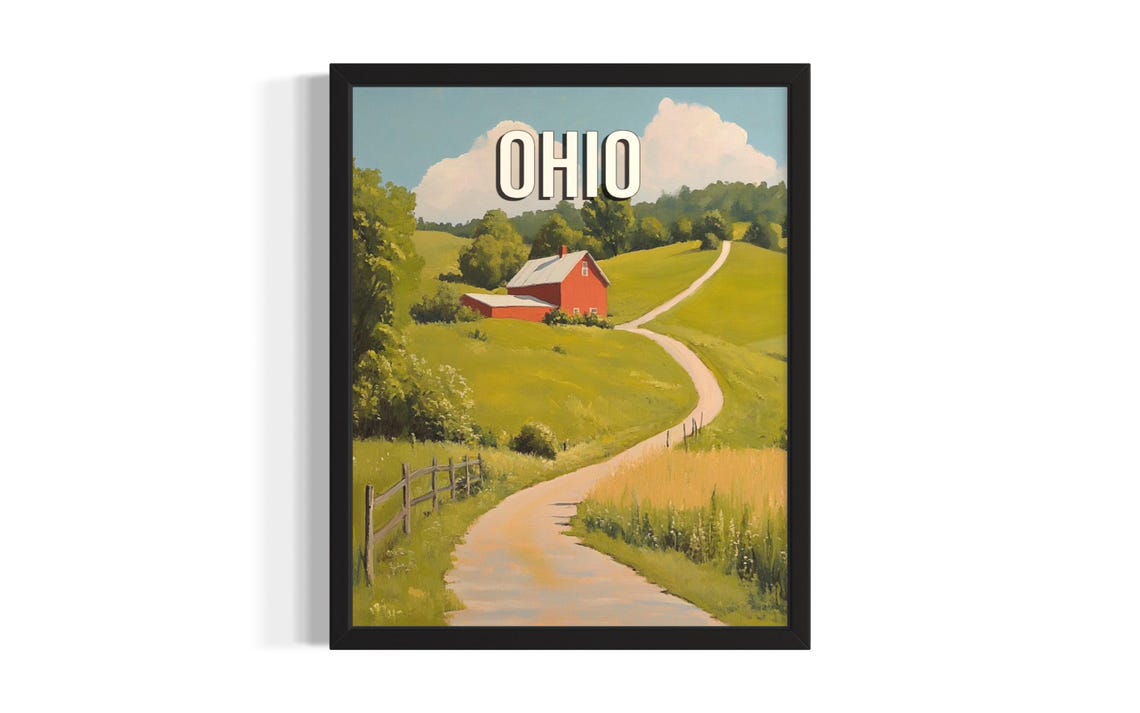 Ohio Summer Red Barn Rolling Hills Landscape Painting Poster