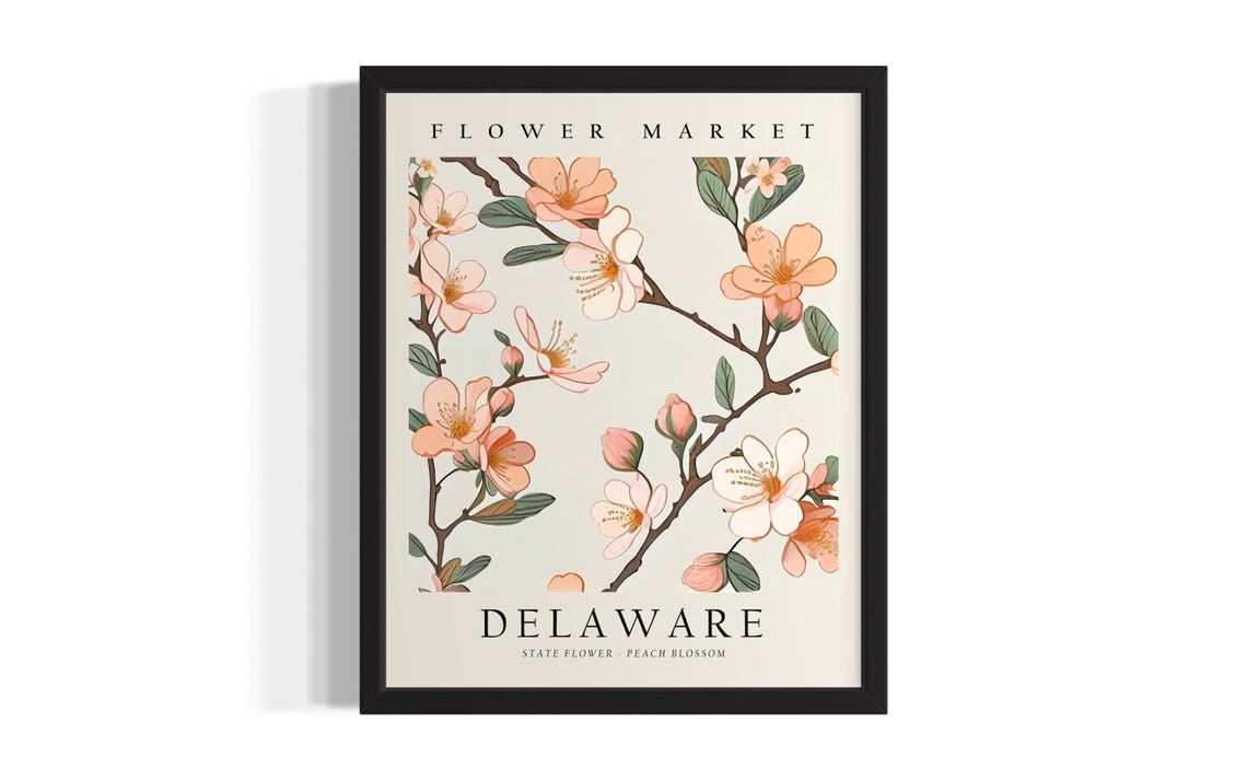 Delaware Flower Market Peach Blossom Branch Botanical Poster
