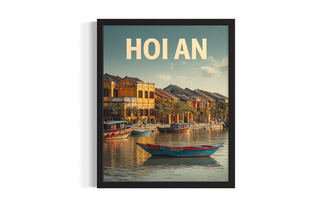 Hoi An River Boats Old Town Vietnam Waterfront Travel Poster