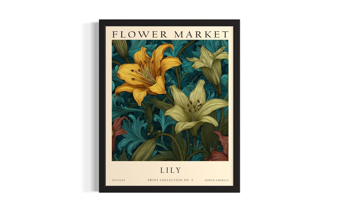 Sunlit Lily Flower Market Yellow Golden Vintage Botanical Poster
