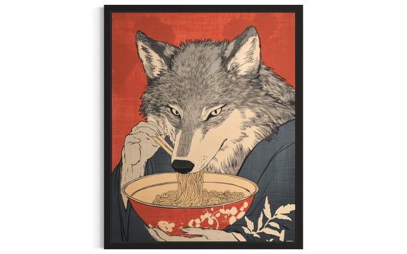 Wolf Animal Kitchen Ramen Poster Art Print Wall Original Painting Artwork Decor