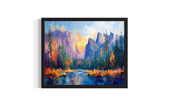 Purple Canyon Cliffs with River Golden Desert Light Landscape Poster