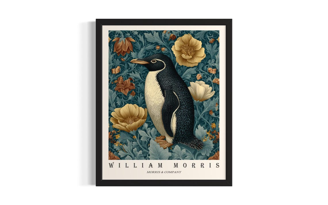 William Morris Penguin Floral Portrait Vintage Botanical Poster