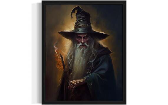 Evil White Bearded Wizard With Glowing Staff Dark Fantasy Poster