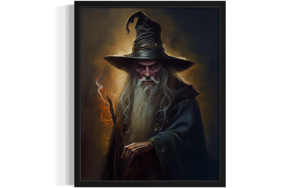 Evil White Bearded Wizard With Glowing Staff Dark Fantasy Poster