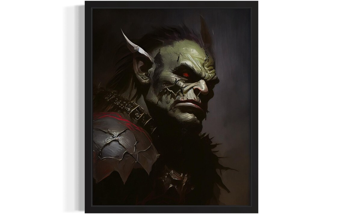 Dark Orc Warrior Portrait Green Skin Fantasy Character Art Poster