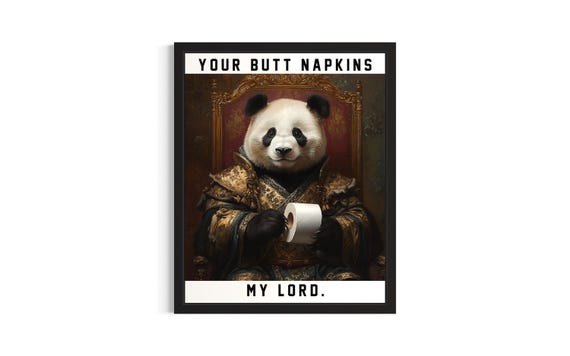 Panda Butt Napkins Animals Poster Art Print Restroom Wall Original Painting Artwork Decor