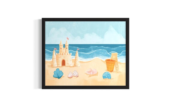 Beach Sandcastle Seashells Summer Kids Seaside Illustration Poster