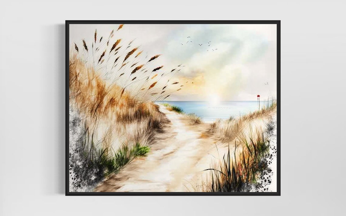 Sandy Beach Path Through Golden Sea Oats Dunes Watercolor Poster
