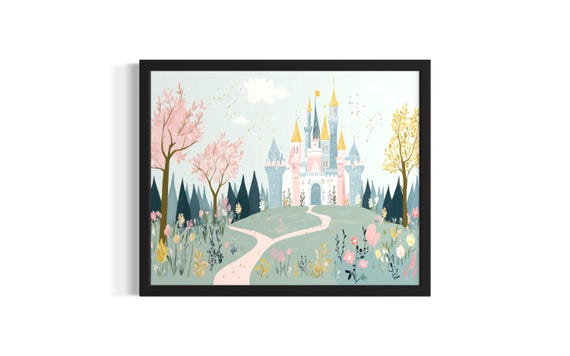 Princess Castle Children Nursery Poster Art Print Living Room Wall Original Painting Artwork Decor