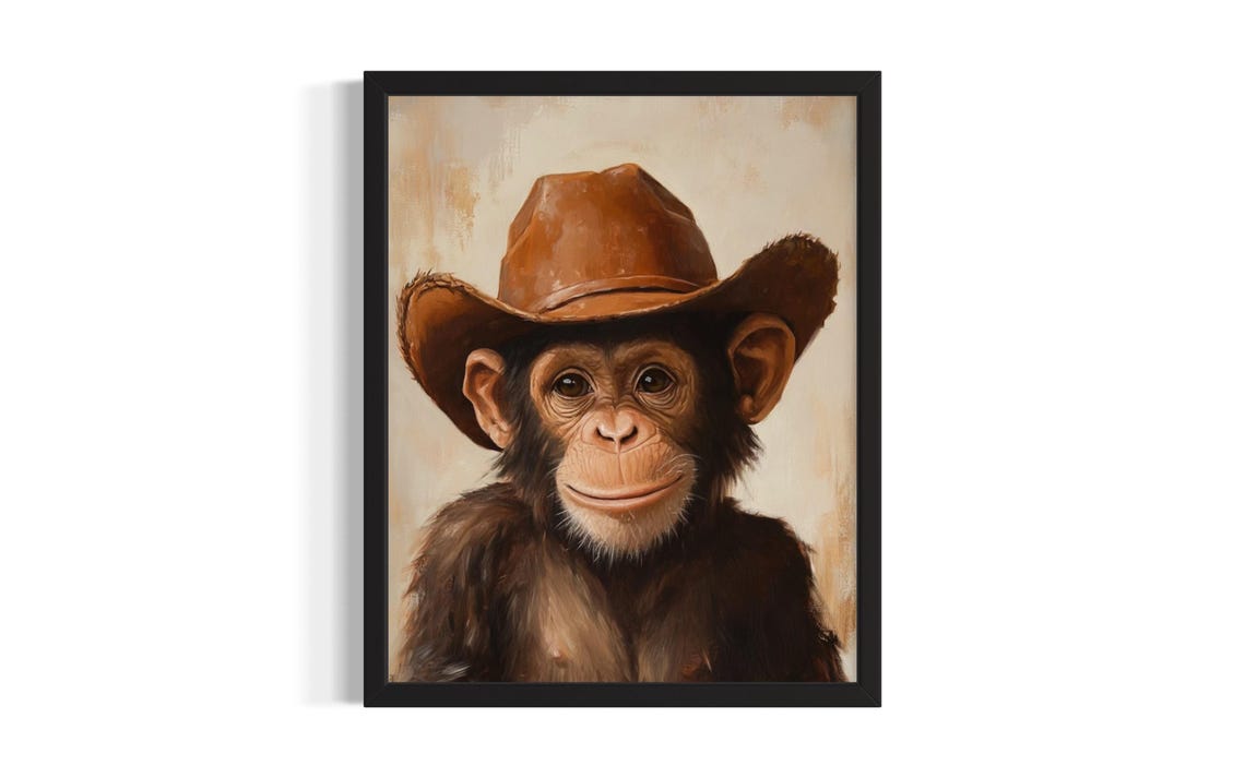 Monkey Animal Cowboy Poster Art Print Living Room Wall Original Painting Artwork Decor
