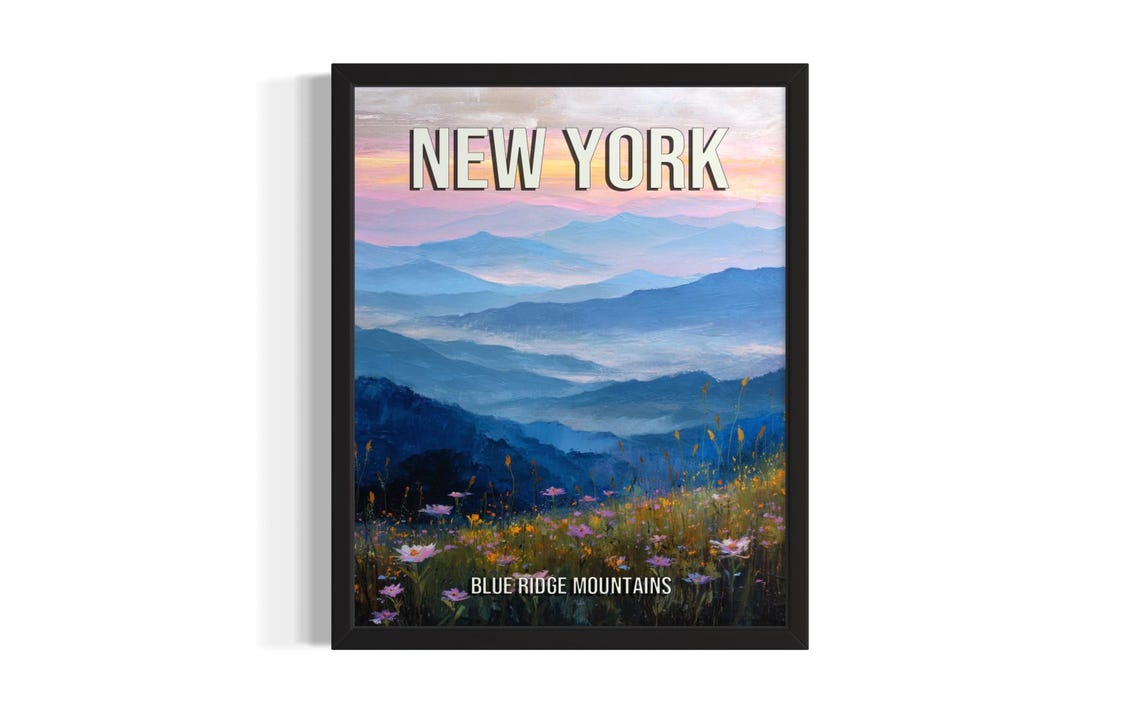 New York Blue Ridge Mountains Sunset Wildflower Meadow Poster