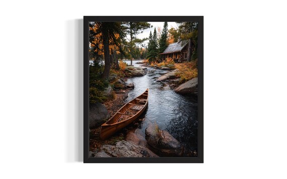 Minnesota Boundary Waters Canoe Cabin Autumn Forest Scene Poster