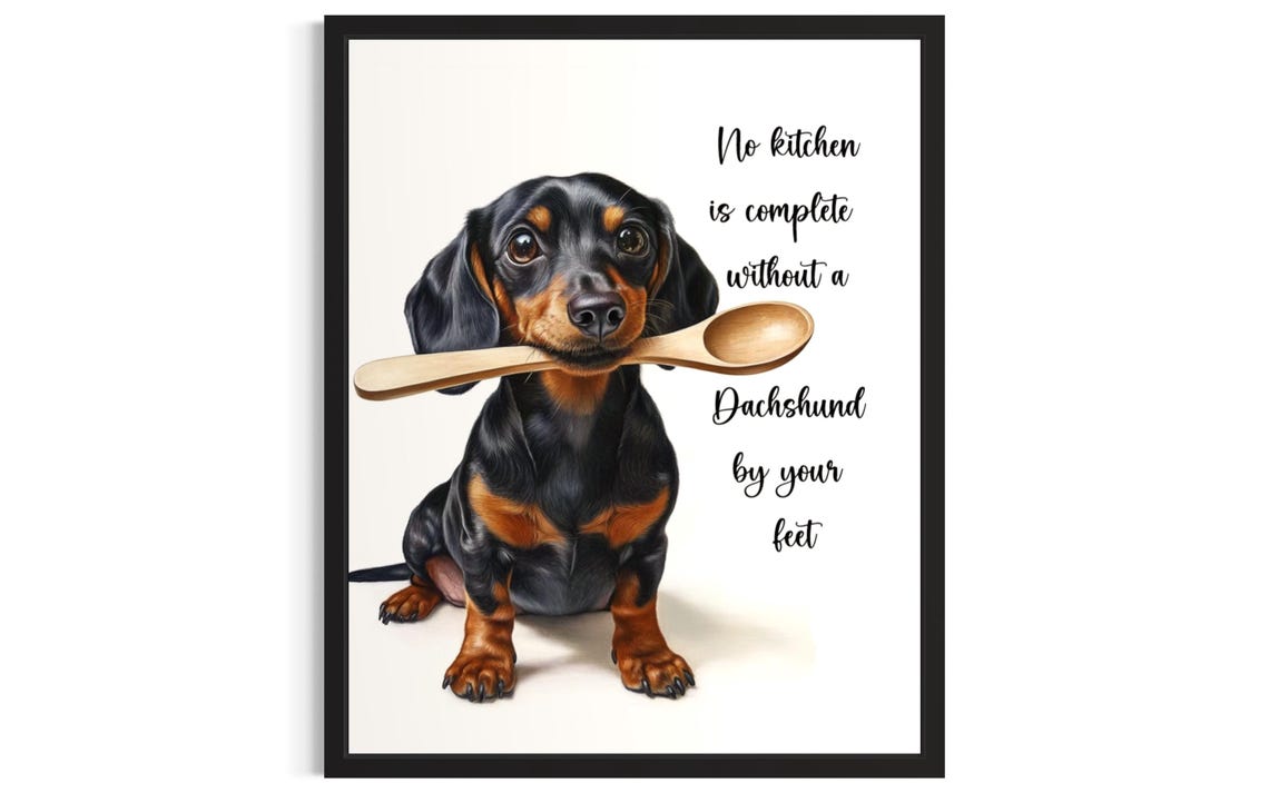 Watercolor Dachshund Dog Holding Wooden Spoon Kitchen Quote Poster