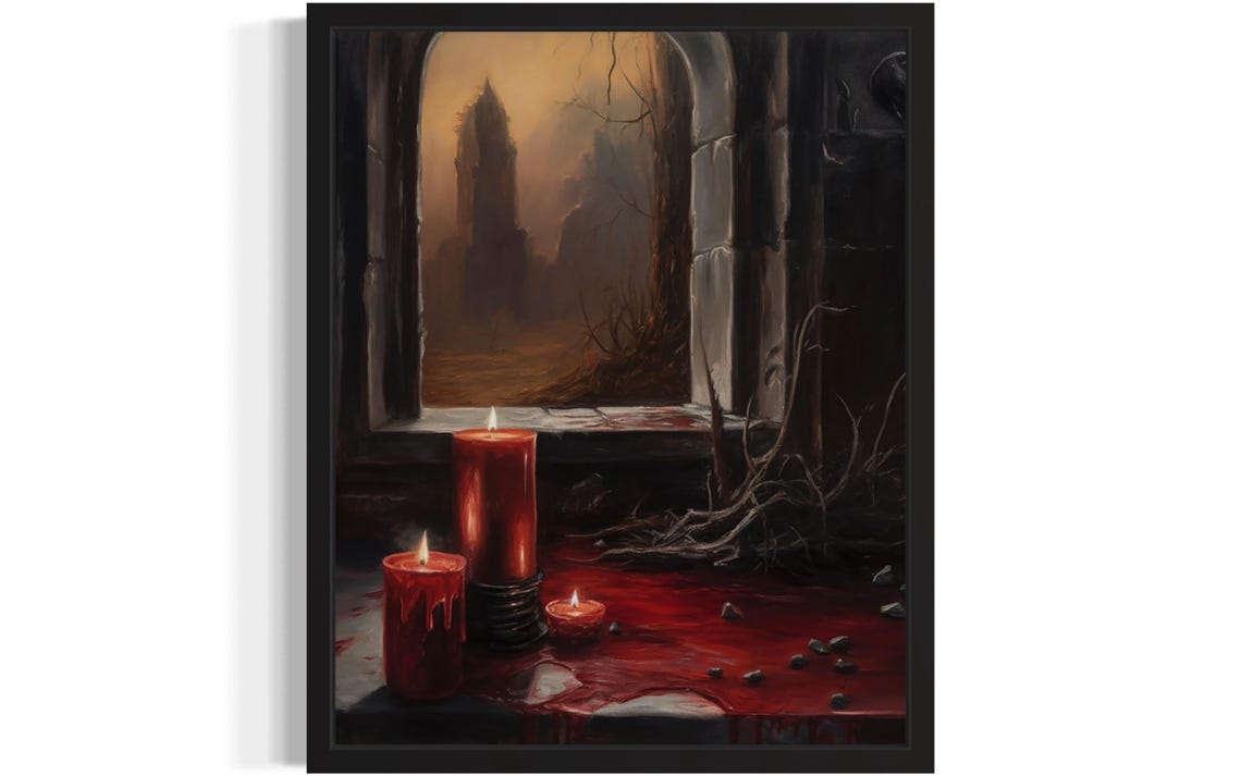 Blood Red Candles By A Gothic Castle Window Vampire Night Poster