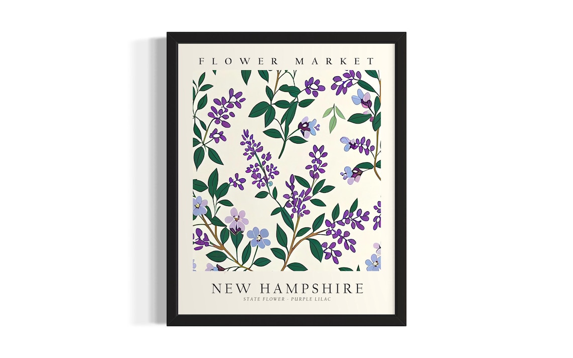 New Hampshire Flower Market Purple Lilac State Flower Botanical Poster
