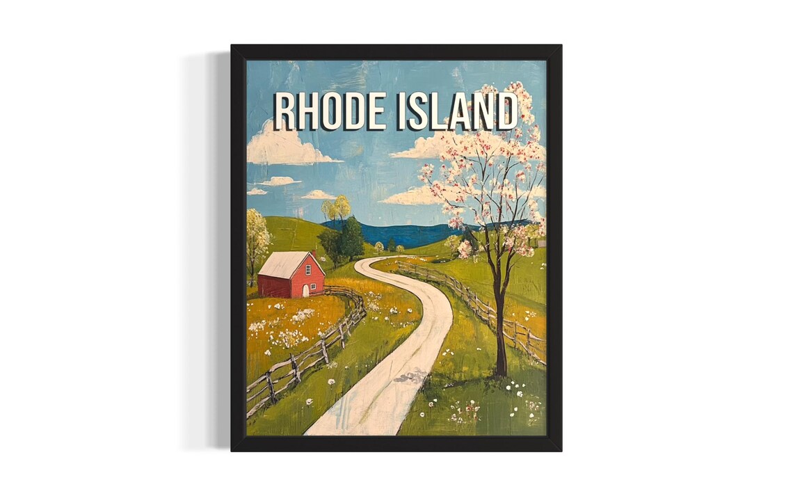 Rhode Island Spring Blossom Country Road Red Barn Countryside Poster