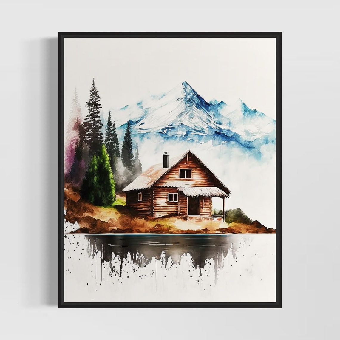 Cabin In The Mountainwatercolor Art Print Cabin In The Mountain Painting Wall Art Decor Original Artwork By Artist