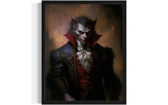 Red Eyed Vampire Noble in Velvet Coat Gothic Horror Character Poster