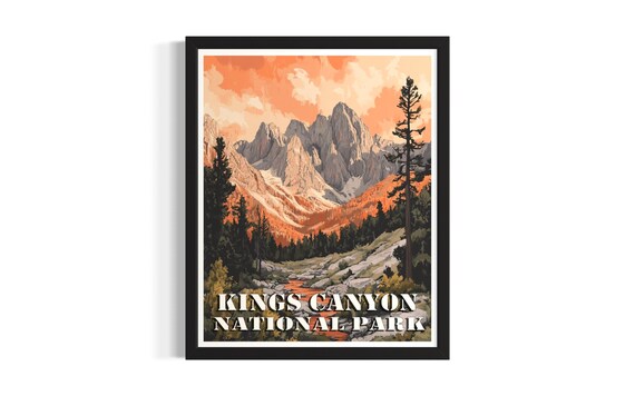 Kings Canyon National Park Vintage Granite Peaks Travel Poster