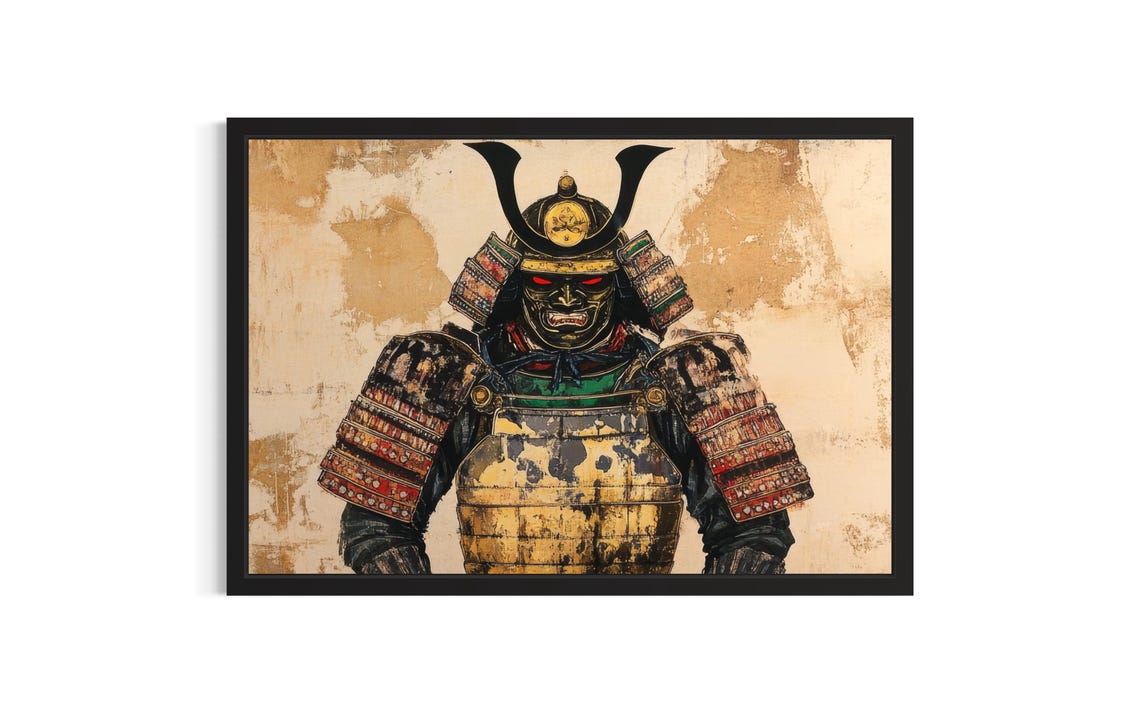 Armored Samurai Warrior With Horned Helmet Vintage Art Poster
