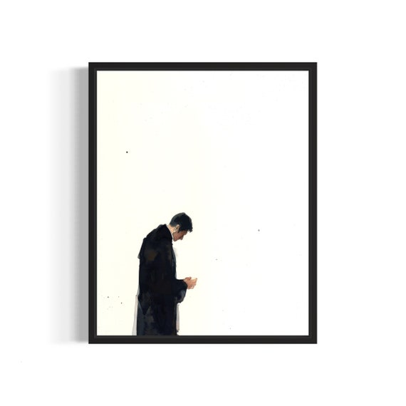 Priest Praying Poster Art Print Religious Christian Bible Painting Wall Decor