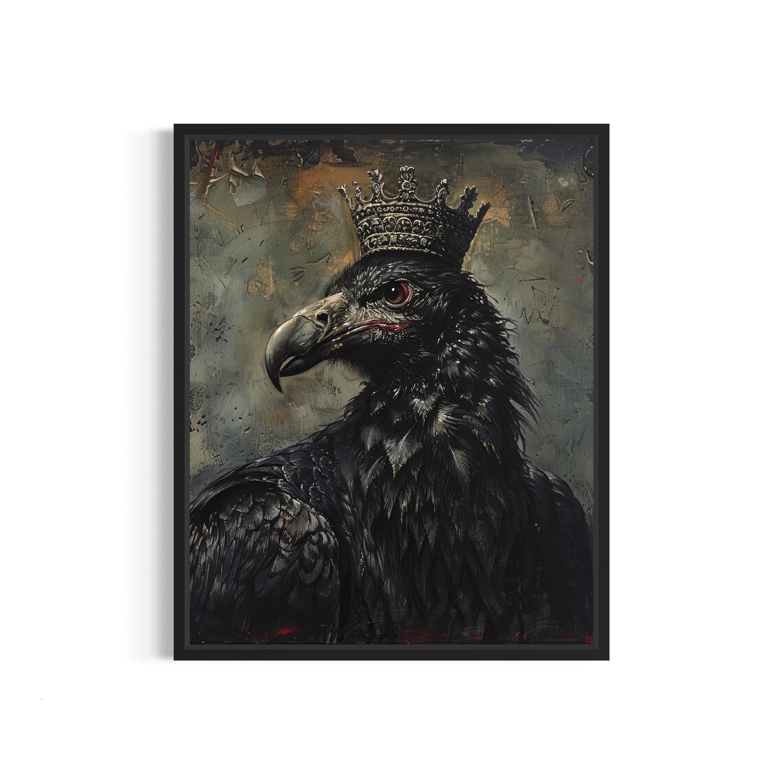 Crowned Black Vulture King Regal Dark Oil Painting Style Poster