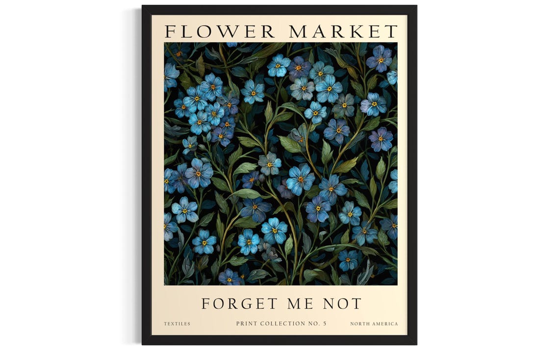 Forget Me Not Flower Market Tiny Blue Vintage Botanical Poster