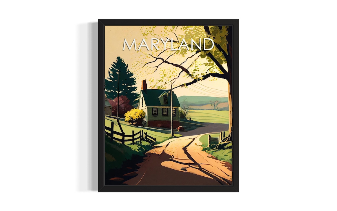 Maryland Spring Farmhouse Dirt Road Green Trees Country Style Poster
