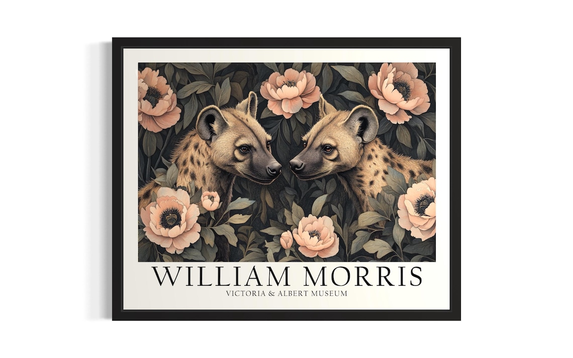 William Morris Spotted Hyena Pair With Blush Anemones Art Poster