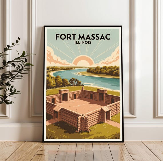 Fort Massac Poster United States Travel Illinois Wall Art Print Illustration Nature