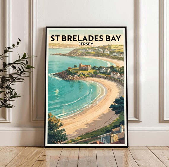 St Brelades Bay Jersey Travel Poster Turquoise Coast Beach Vintage
