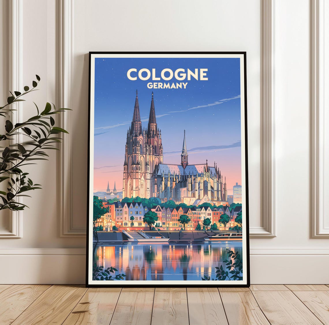 Cologne Cathedral Dusk River Reflection Germany Travel Poster