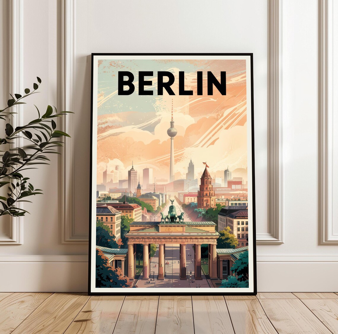 Berlin Germany Brandenburg Gate And TV Tower City Travel Poster