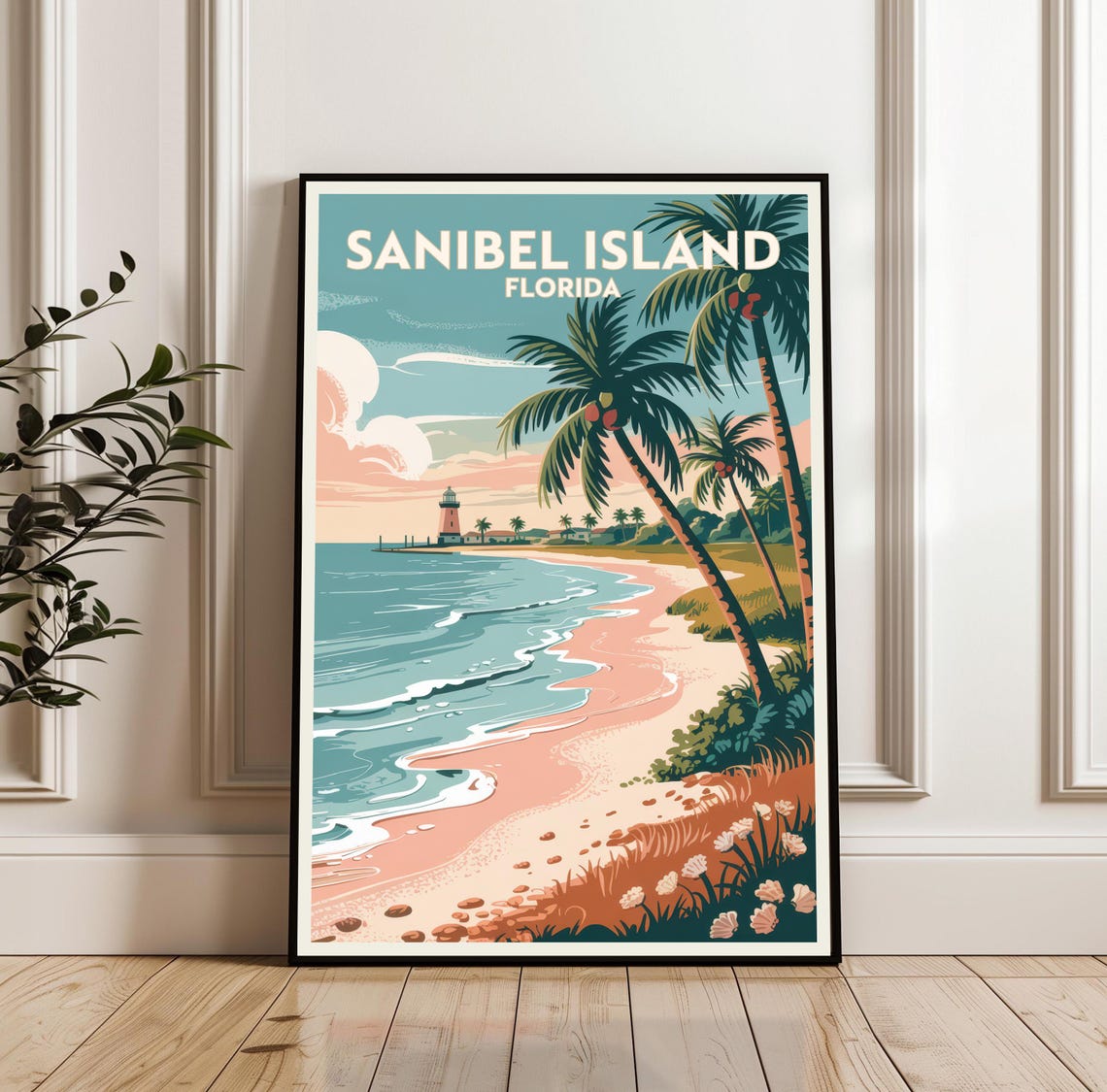 Sanibel Island Florida Lighthouse Beach Retro Travel Art Print