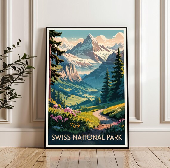 Swiss National Park Alpine Valley Trail Wildflowers Scenic Poster