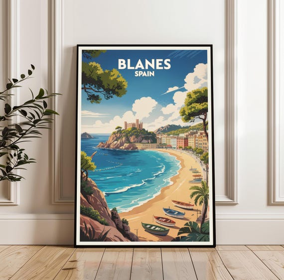 Blanes Poster Travel Spain Print Wall Art City Gift Coastal Illustration