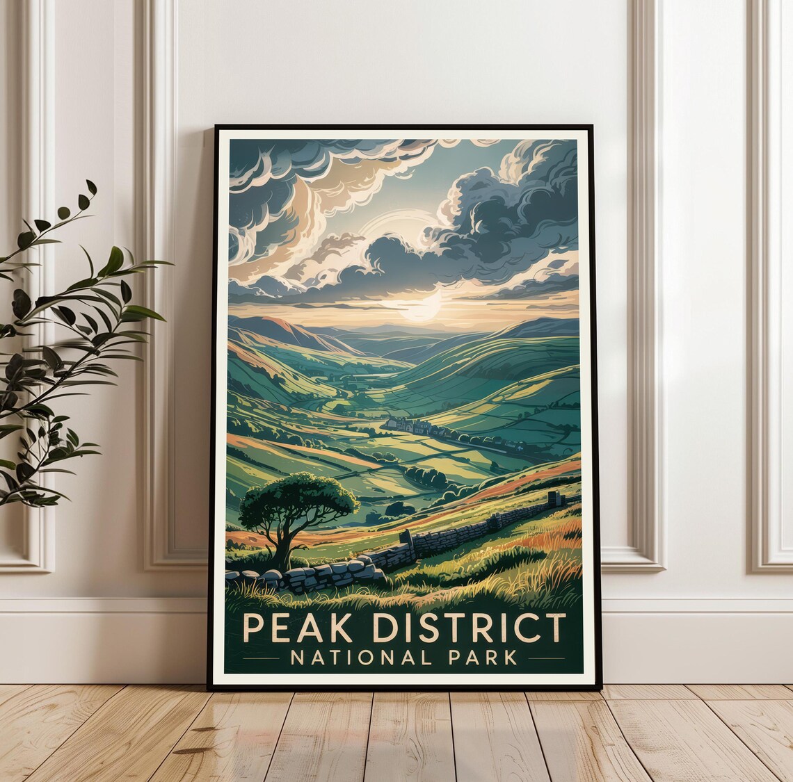 Peak District National Park Travel England Hills Sunset Meadow Art Poster
