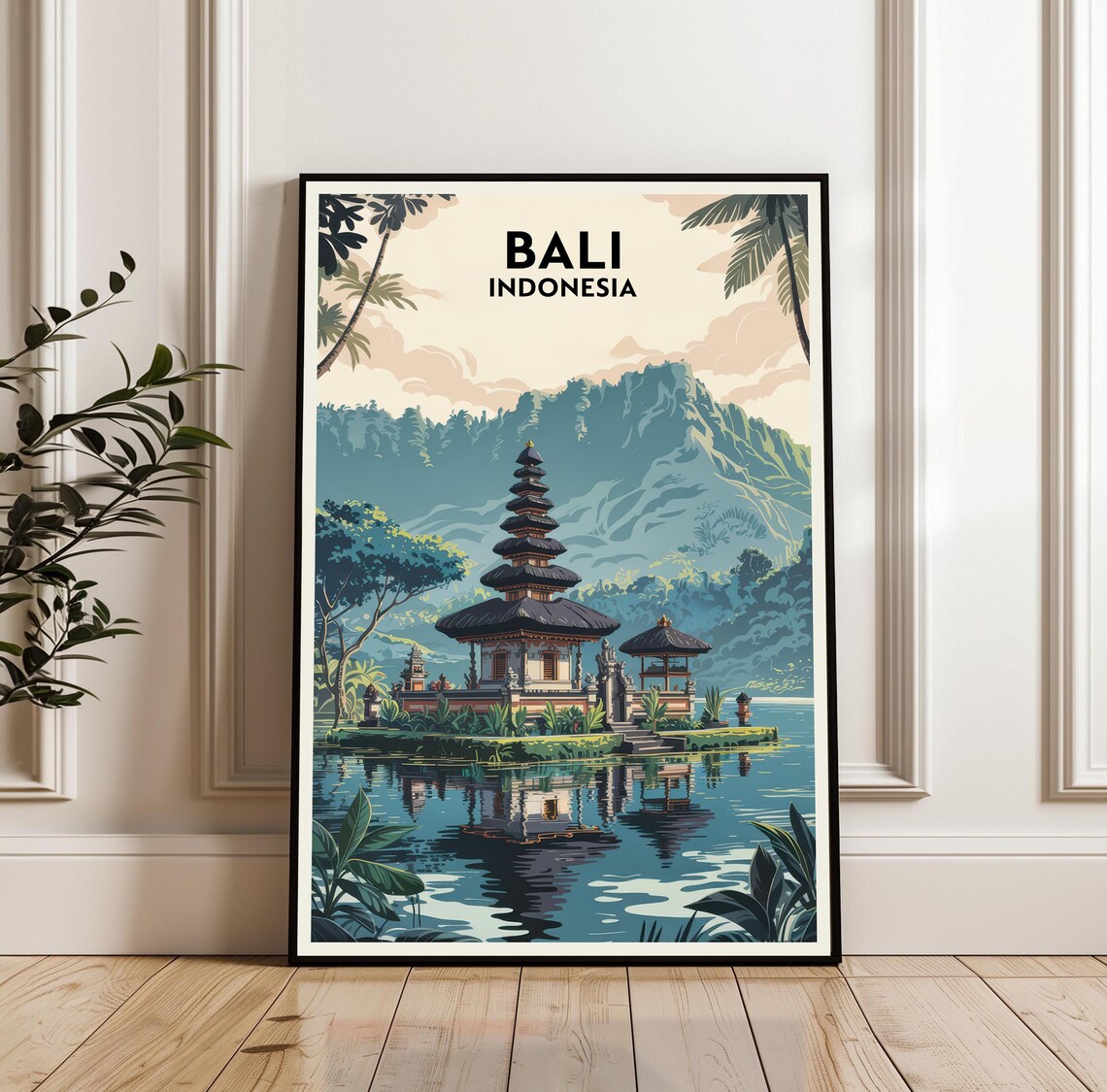 Bali Indonesia Lake Temple Tropical Island Travel Scenic Poster