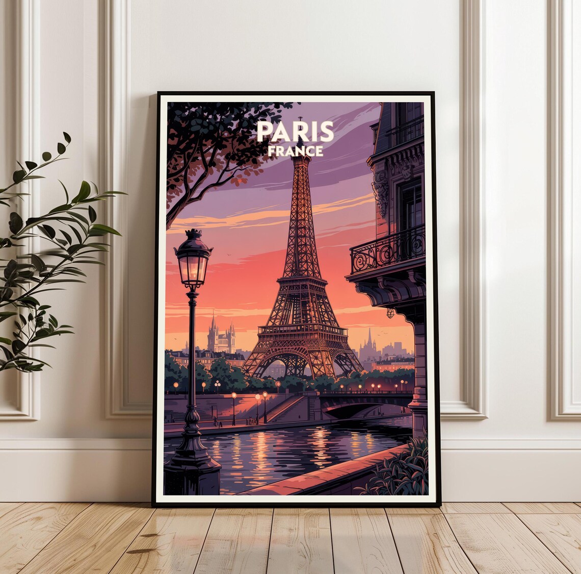 Paris Eiffel Tower Sunset Over The Seine Travel Poster France