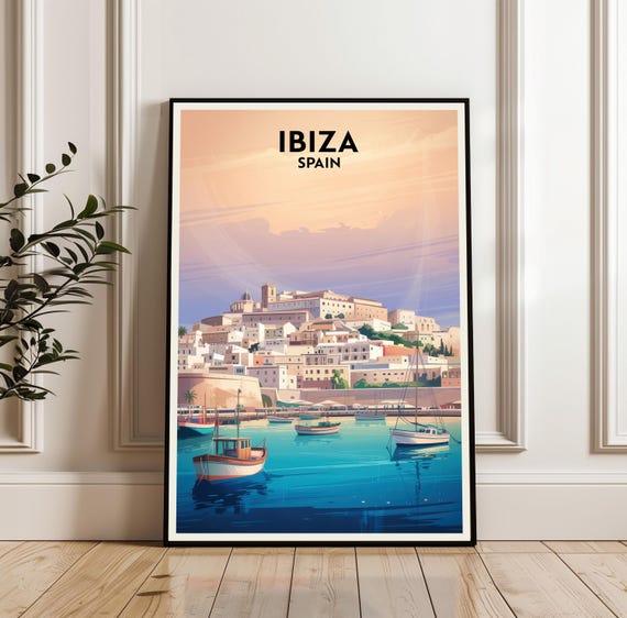Ibiza Poster Travel Spain Print Wall Art Cityscape Gift Illustration