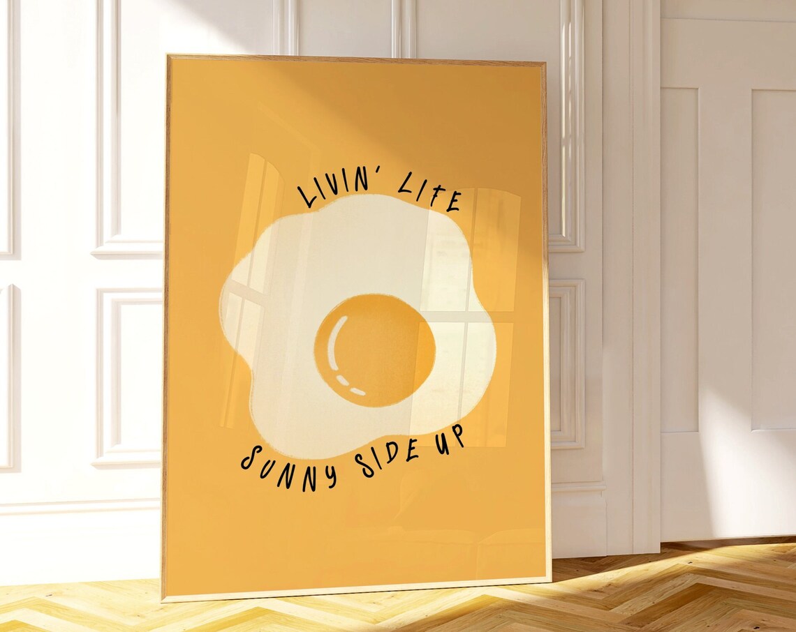 Livin' Life Sunny Side Up Fried Egg Retro Orange Kitchen Poster